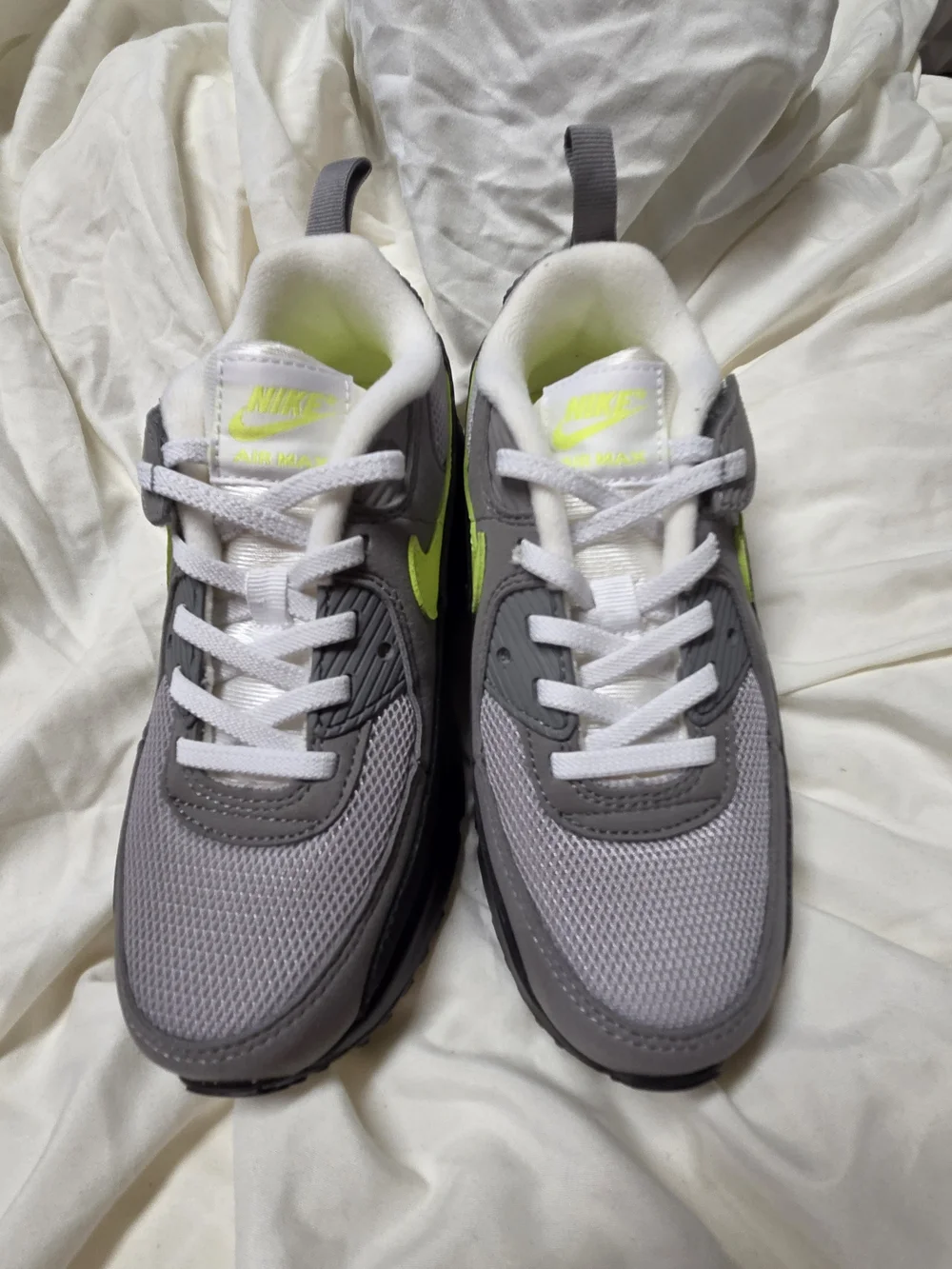 Nike Air Max 90 Kids Gray Sneakers with Neon Yellow Swoosh